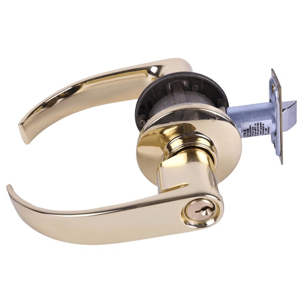 Schlage Grade 2 Tubular Lock, Entrance/Office Function, Key in Lever Cylinder, Neptune Lever, Bright Brass F S51PD NEP 605 - main